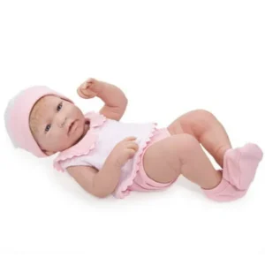 JC Toys La Newborn 17" All-Vinyl La Newborn with Blonde Hair in Pink Outfit. REAL GIRL!