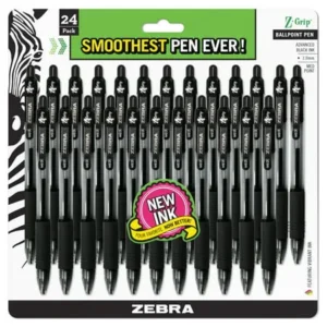 Zebra Z-Grip Retractable Ballpoint Pen, Medium Point 1.0mm, Black Ink, Clear Barrel, 24-Count