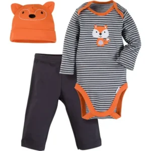 Gerber Newborn Baby Boy Long Sleeve Onesies Bodysuit, Pant & Cap, 3pc Set
