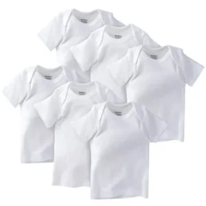 Gerber Newborn Baby White Short Sleeve Slip on Shirt, 6-Pack