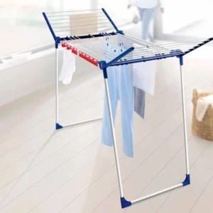 Leifheit Varioline M Deluxe Winged Clothes Drying Rack with Adjustable Lines, Blue and White