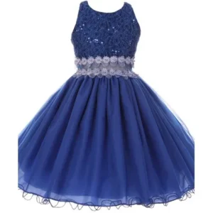 Little Girls Shiny Sequin Floral Sleeveless Round Neck Princess Flower Girl Dress Royal 4 (17C07B)