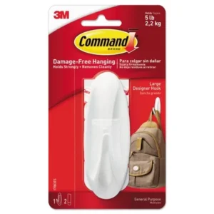 Command Designer Hook, White, Large, 1 Hook, 2 Strips/Pack