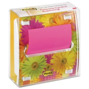 Post-it Pop-up Notes Pop-up Note Dispenser with Designer Daisy Insert, One 45-Sheet Pad, Black/Clear