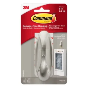 Command Designer Hooks, Brushed Nickel, Large, 1 Hook, 2 Strips/Pack