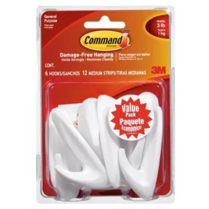 Command Designer Hooks Value Pack, White, Medium, 6 Hooks, 12 Strips/Pack