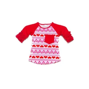 Girls Kids 3/4 Sleeve Casual Ruffle Cute Graphic T-Shirts ZX-300