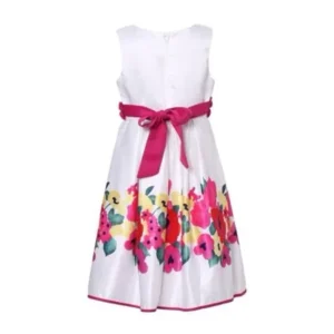 Little Girls White Fuchsia Flower Patterned Bead Party Dress 6