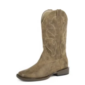 Roper Western Boots Boys Faux Leather Sq Toe Tan 09-018-1900-1518 TA