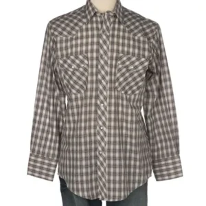 Roper Apparel Mens Plaid Snap Shirt S Grey