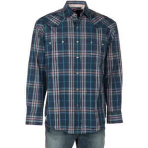 Mens Blue Plaid Snap Shirt