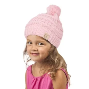 Gravity Threads Kids Cable Knit Thick Soft Beanie w/ Pom