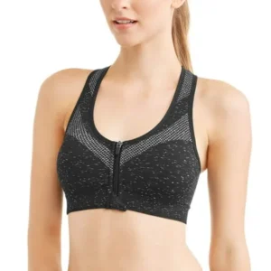 Women's Active Zip Front Seamless Racerback Sports Bra