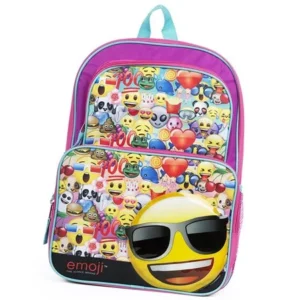 Emoji Printed Kids Cargo Backpack 16 Inch Girls Back to School in Style