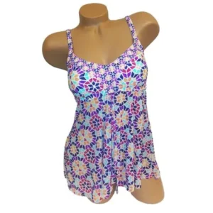 Croft & Barrow Women Swimwear Mesh Tankini Top Purple Multi 8