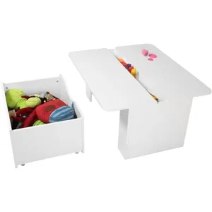 South Shore Crea Kids Play Table with Toy Box on Wheels, White