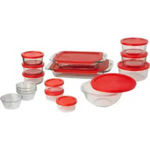 Pyrex Easy Grab 28-Piece Bake and Store Set, Red Food Storage, Bakeware