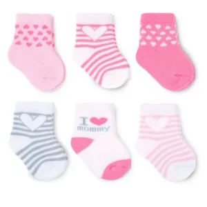 Newborn Baby Girls 6 Pack 'I Love Mommy' Socks, 0-6M