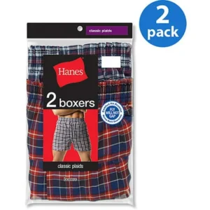 Men's Exposed Waist Band Woven Tartan Boxers, 2 Pack