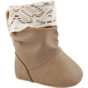Baby Deer Light Brown Baby Girls Slouch Boot with Crochet Cuff (Infant Crib Shoes / Baby Boots) - Taupe - Size 1
