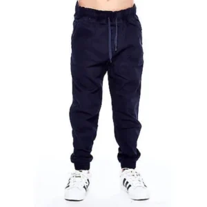 Boys Kids Stretch Pull On Basic Twill Solid Drawstring Jogger Pants BBP006-6-Navy