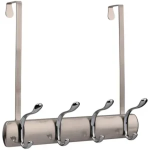 Interdesign Over Door Rack, 4 Hook, Brushed/Chrome