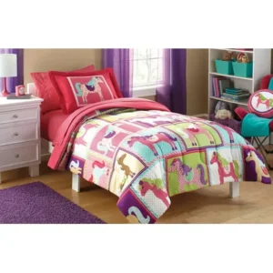 Mainstays Kids Pink Horsey Bed-in-a-Bag Coordinating Bedding Set