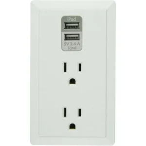 WorkChoice 2-Outlet Indoor Surge (450 Joules) Tap With USB (Total 2.4A), White