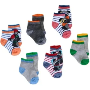 Newborn to Toddler Baby Boy Shorty Marled Dog Print Socks, 6-Pack Ages 0-5T