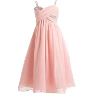 Big Girls' Wrapped Crystal Ruched Chiffon Gown Flowers Girls Dresses Blush 10 (J35K56)