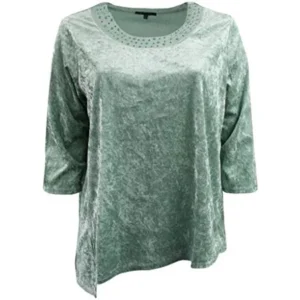 Plus Size Womens Asymmetrical Rhinestone Stylish Top Shirt Blouse Clothing Green 1X (16.022)