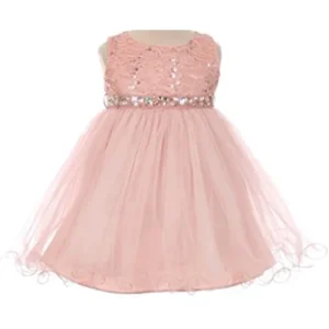 Baby Girls Sequin Stone Lace Shiny Tulle Easter Infant Flowers Girls Dresses Blush L (M3B4K0)