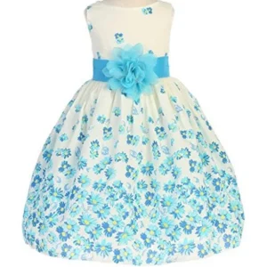 Big Girls' Floral Printed Cotton Daisy Easter Summer Princess Flowers Girls Dresses Aqua 10 (K32D4)