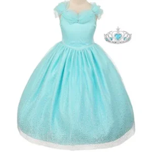 Big Girls' Princess Style Off Shoulder Sparkly Tulle Tiara Flowers Girls Dresses Aqua 10 (T10R34K)