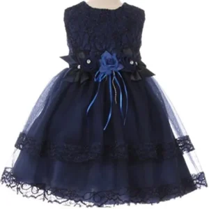 Baby Girls Baby Girls Lace Double Layered Tulle Toddler Infant Easter Flower Girl Dress Navy L (CC50C25B)