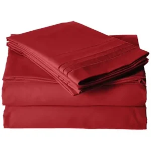 Celine Linen Wrinkle and Fade Resistant HIGHEST QUALITY 1800 Series Luxurious 4-Piece Bed Sheet Set, Deep Pocket up to 16 inch, Full Burgundy