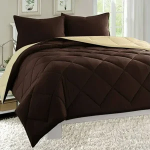 MattRestÂ® All Season Light Weight Down Alternative Reversible 2-Piece Comforter Set - Wrinkle & Fade Resistant- Twin/Twin XL, Brown/Cream