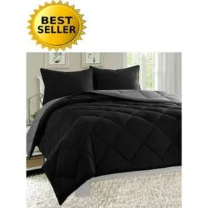 Goose Down Alternative 3pc Comforter Set-Full/Queen, Black/Gray