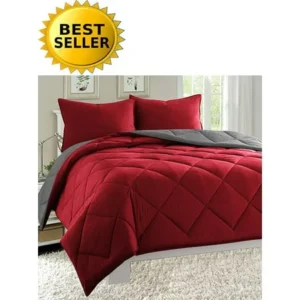 Goose Down Alternative 3pc Comforter Set-Full/Queen, Red/Gray