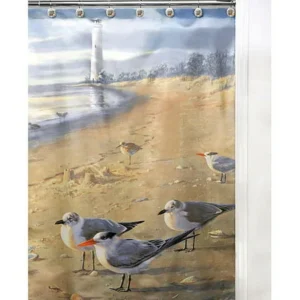 At The Beach Seagulls 13 Piece Shower Curtain and Hooks Set, Beige