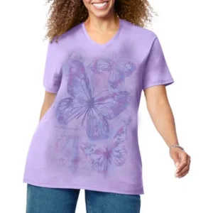 by Hanes Women's Plus Size Printed Short Sleeve V-neck T Shirt