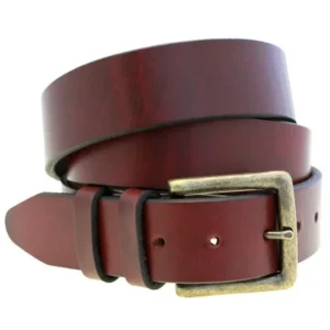 Mens 1 1/2 Burgundy Latigo Leather Belt Old Brass Buckle Made In USA