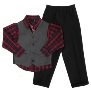 Nautica Boys Holiday Outfit Red & Blue Plaid Shirt Dress Up Clothing Set 5 - Size - 5