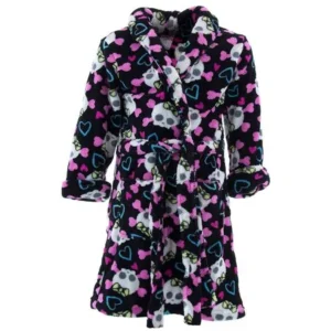 Sweet and Sassy Girls Black Skull Fleece Bathrobe Size S/4-5