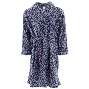 Inteco Women's Lavender Colorful Leopard Fleece Bathrobe