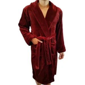 FASCIINO Men's Full Length Shawl Collar Velour Microfiber Fleece Bathrobe Spa Robe