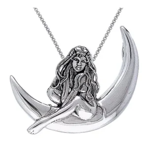 Sterling Silver Child of the Moon Fairy Pendant on 18 Inch Box Chain Necklace