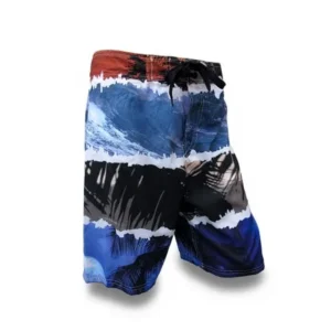 Waves and Palm Trees Blue, Red and Gray Board Shorts