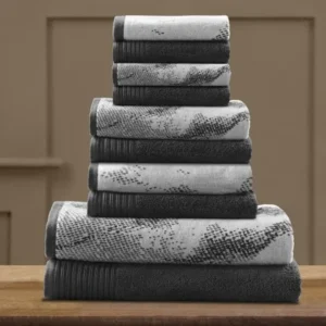 Impressions Edaline Marbled Cotton 10-Piece Towel Set, Black