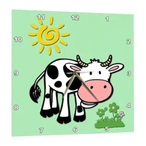 3dRose Cute cow. Light lime. Kids decor. Popular print. Best seller., Wall Clock, 15 by 15-inch